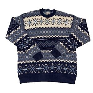 VTG Y2K Aeropostale Blue Long‎ Sleeve Snowflake Fair Isle Nordic Sweater Mens XL